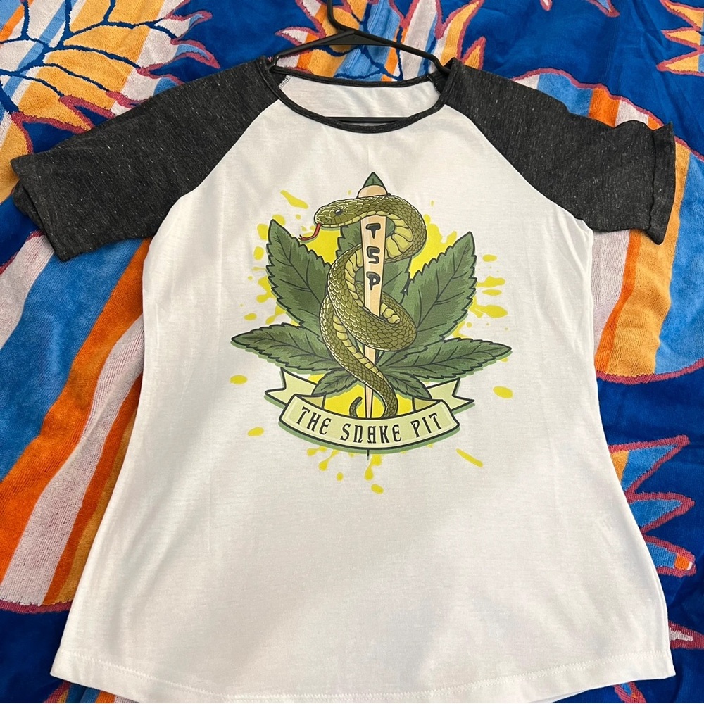 Graphic Baseball Tee with Snake Design